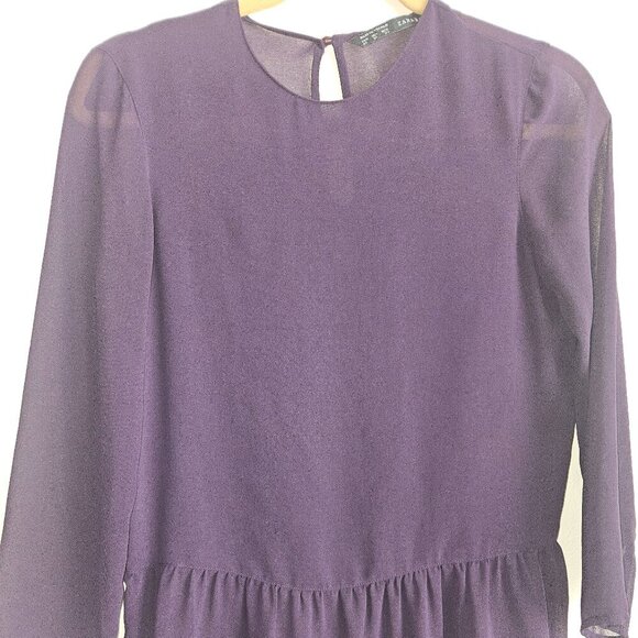 ZARA Baby Doll Gawzy Whimsigoth Fairy Purple Sheer Shirt Peplum Long Sleeve XS - Picture 1 of 4